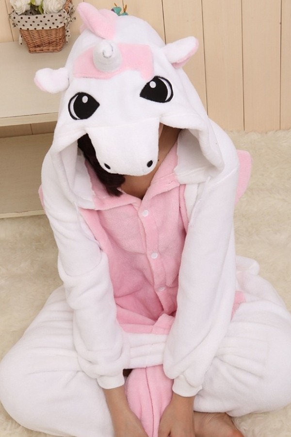 Mascot Costumes Kigurumi Pink and White Unicorn Costume - Click Image to Close